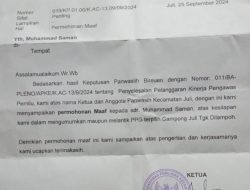 Zuhra Dilantik, Muhammad Saman Dipecat, Panwaslihcam Juli Hanya Minta Maaf